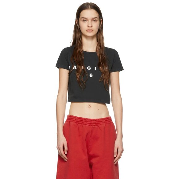 NWT MM6 Maison Margiela Cropped T-Shirt, Washed Black, Size: XS - Picture 1 of 8